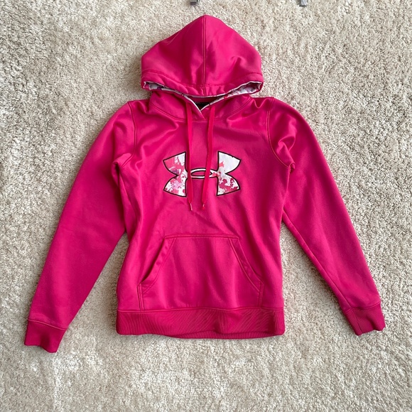 Under Armour Hoodie Womens Pink XS ColdGear Fleece Big Logo Semi-Fitted 1221640 - Picture 1 of 13